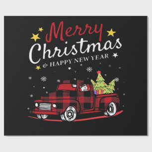 Merry Christmas Buffalo Truck Snowman Tree Red Pla Wrapping Paper