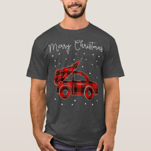 Merry Christmas Buffalo Truck Tree Red Plaid Desig T-Shirt