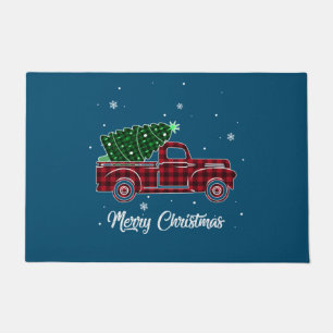 Merry Christmas Buffalo Truck Tree Red Plaid For Doormat