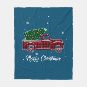 Merry Christmas Buffalo Truck Tree Red Plaid For Fleece Blanket