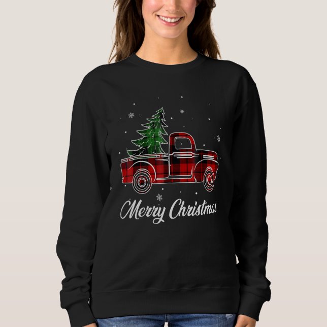 Merry Christmas Buffalo Truck Tree Red Plaid For M Sweatshirt (Front)