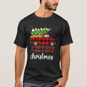 Merry Christmas Buffalo Truck Tree Red Plaid For M T-Shirt