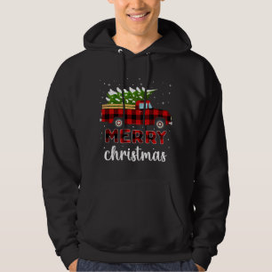 Merry Christmas Buffalo Truck Tree Red Plaid Hoodie