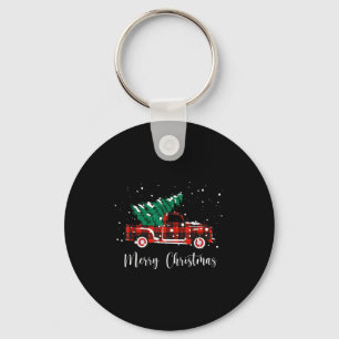 Merry Christmas Buffalo Truck Tree Red Plaid  Key Ring