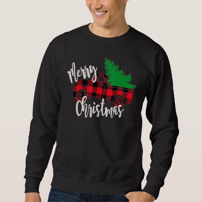 Merry Christmas Buffalo Truck Tree Red Plaid Men W Sweatshirt (Front)