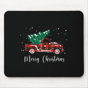 Merry Christmas Buffalo Truck Tree Red Plaid  Mouse Pad
