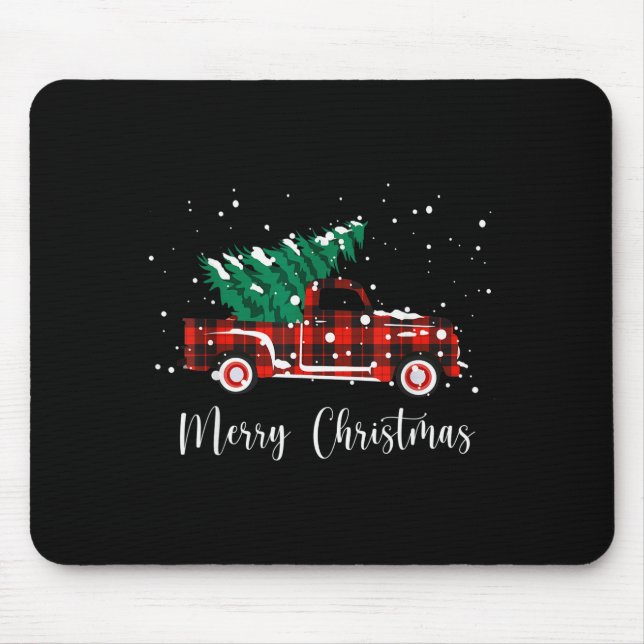 Merry Christmas Buffalo Truck Tree Red Plaid  Mouse Pad (Front)