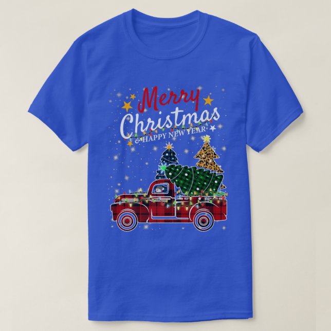 Merry Christmas Buffalo Truck Tree Red Plaid & New T-Shirt (Design Front)