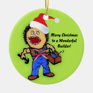 Merry Christmas Builder Ceramic Tree Decoration