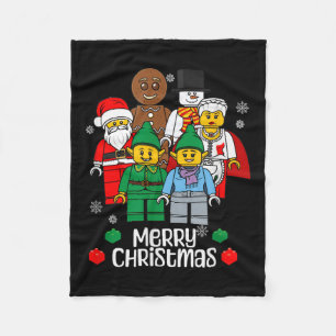 Merry Christmas Building Bricks Santa Elf Snowman  Fleece Blanket