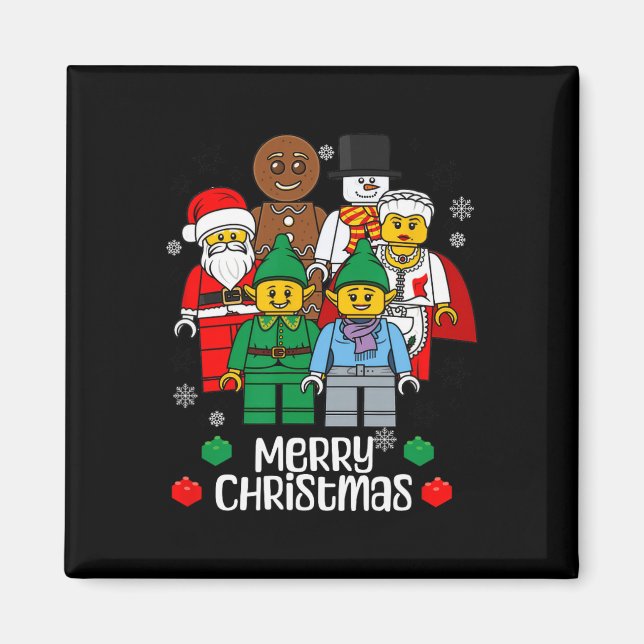 Merry Christmas Building Bricks Santa Elf Snowman  Magnet (Front)