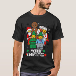 Merry Christmas Building Bricks Santa Elf Snowman T-Shirt