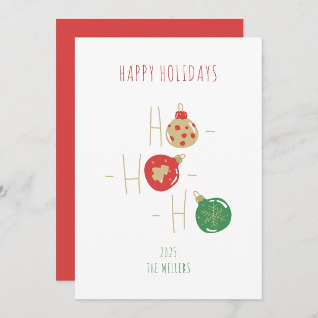 Merry Christmas bulbs greeting card doodle style (Front/Back)