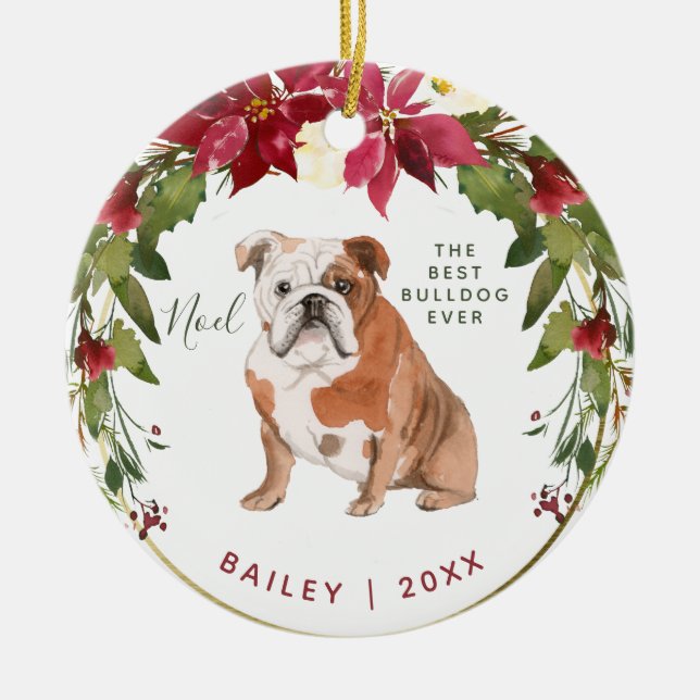 Merry Christmas Bulldog | Add Your Dog's Photo Ceramic Ornament (Front)