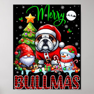 Merry Christmas Bulldog Cute Santa Bulldog Gnome S Poster