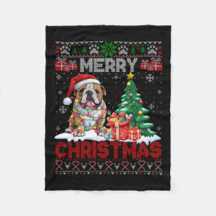 Merry Christmas Bulldog Dog Lovers Family Ugly Xma Fleece Blanket