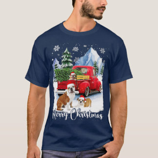Merry Christmas Bulldog Lover Hat Santa Red Truck  T-Shirt