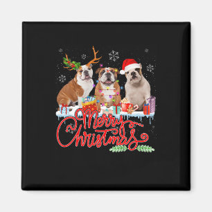 Merry Christmas Bulldog Lover Santa Reindeer Light Magnet