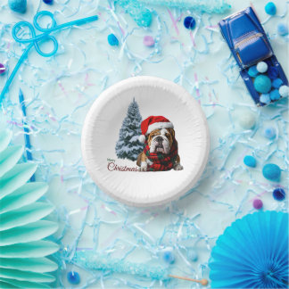 Merry Christmas Bulldog Paper Plate