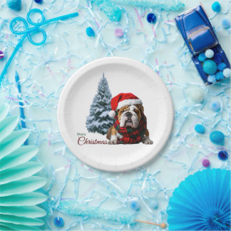 Merry Christmas Bulldog Paper Plate