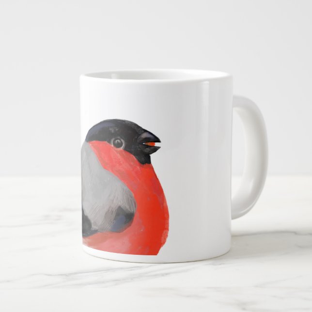 Merry christmas, Bullfinch in winter day  Large Coffee Mug (Front Right)