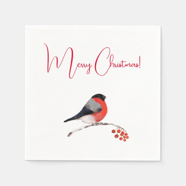 Merry christmas, Bullfinch in winter day   Napkin (Front)