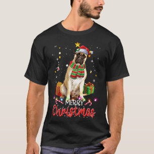 Merry Christmas Bullmastiff Santa Hat Tree Lights  T-Shirt
