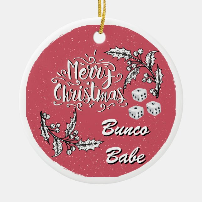 Merry Christmas Bunco Babe Ceramic Tree Decoration (Front)