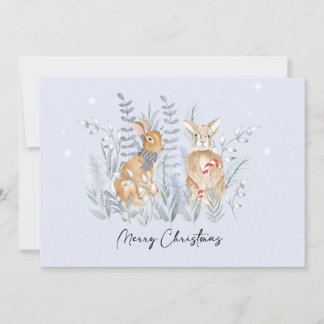 Merry christmas bunnies in the snow thank you card