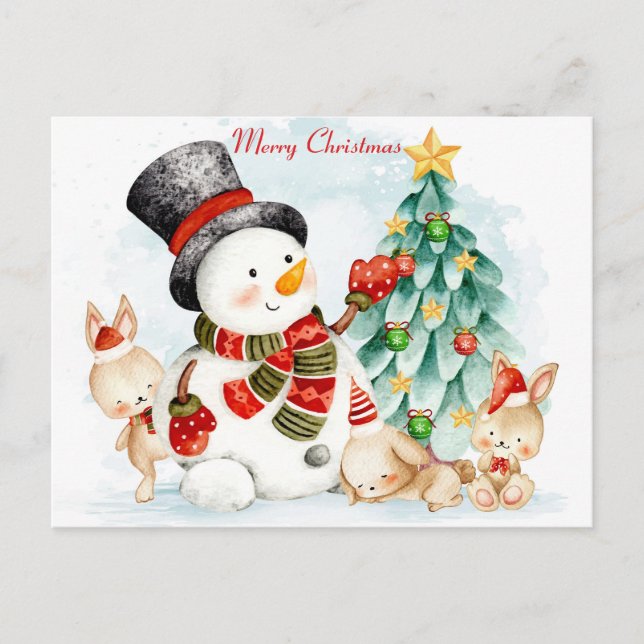 Merry Christmas Bunnies Postcard (Front)
