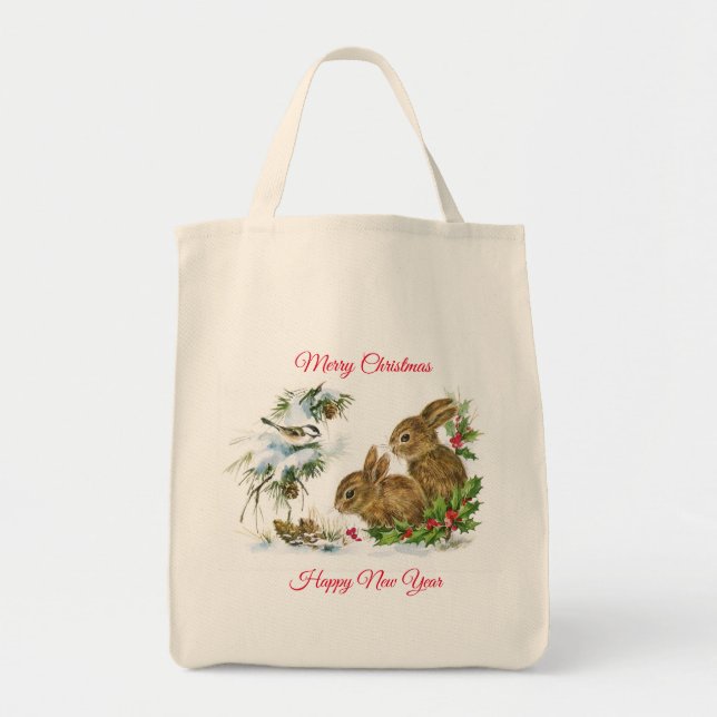 Merry Christmas Bunnies Tote Bag (Front)