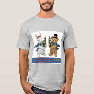 Merry Christmas Bunny and Bear Holding Trees T-Shi T-Shirt
