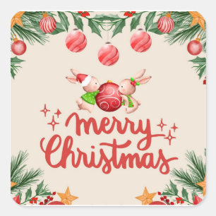 Merry Christmas Bunny Festive Sticker