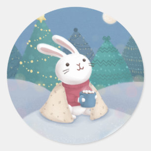 Merry Christmas: Bunny Illustration Classic Round Sticker