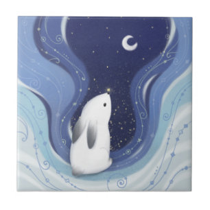 Merry Christmas: Bunny, the Moon & Stars Ceramic Tile