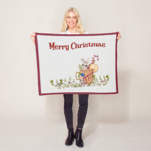 Merry Christmas Bunny Winter Scene   Fleece Blanket