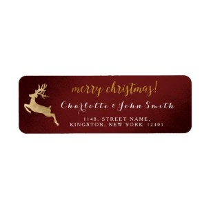 Merry Christmas Burgundy Bordeaux Gold Reindeer Return Address Label