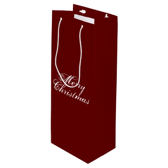 Merry Christmas burgundy maroon elegant script Wine Gift Bag (Front Angled)