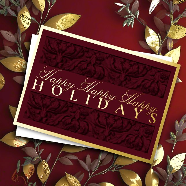 Merry Christmas Burgundy Ornate Border Foil Holiday Card (Creator Uploaded)