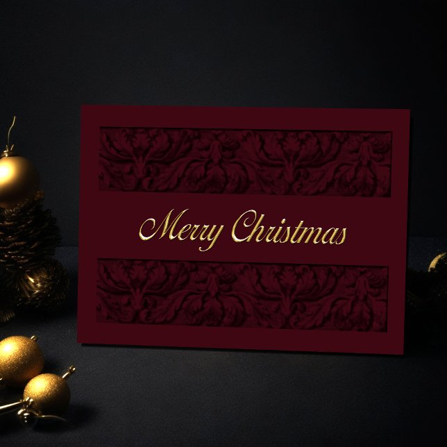 Merry Christmas Burgundy Ornate Border Holiday Card (Creator Uploaded)