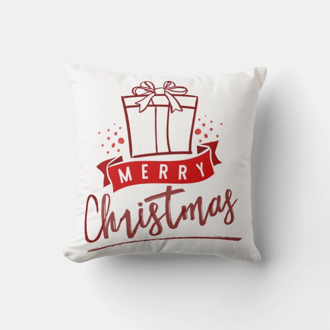 Merry Christmas Burgundy Present Gift Typography Cushion (Front)