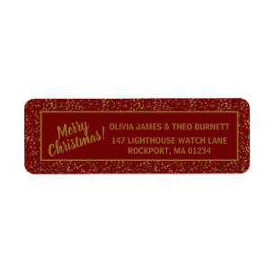 Merry Christmas Burgundy Red Gold Return Address Label