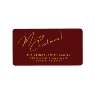 Merry Christmas Burgundy Return Address Label