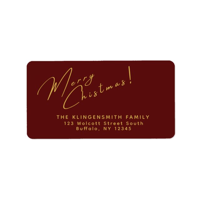 Merry Christmas Burgundy Return Address  Label (Front)