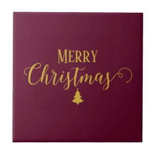 Merry Christmas Burgundy Wine Colour #5b0523 Ceramic Tile