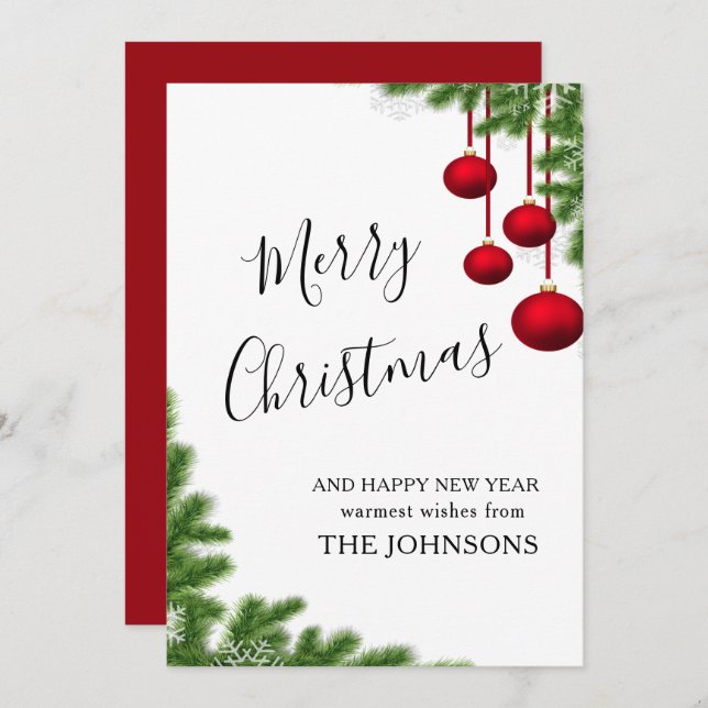 merry Christmas burgundy winter pine needle cone Holiday Card (Front/Back)