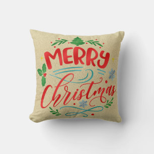 Merry Christmas Burlap Design Cushion