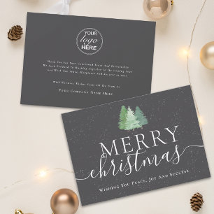 Merry Christmas Business logo Modern Fir Trees Holiday Card