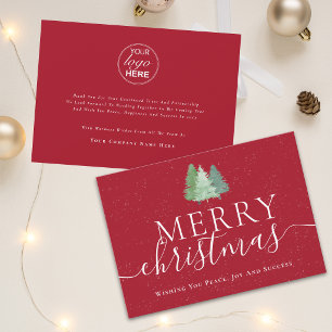 Merry Christmas Business logo Modern Fir Trees Red Holiday Card