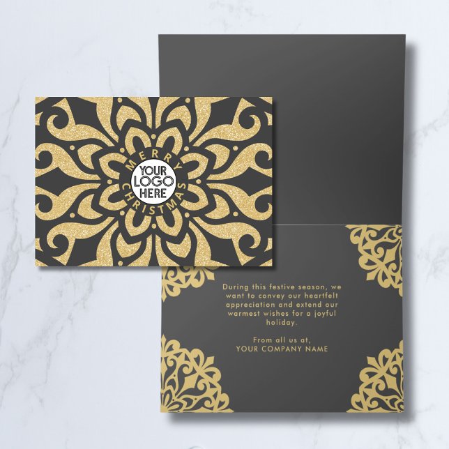  Merry Christmas Business Logo Snowflake Gold Holiday Card (Creator Uploaded)